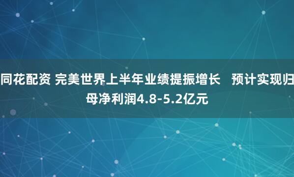 同花配资 完美世界上半年业绩提振增长   预计实现归母净利润4.8-5.2亿元